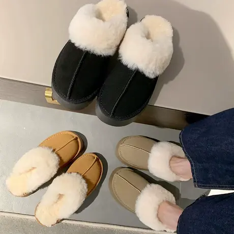 网红毛毛拖鞋女外穿2023年秋冬时尚厚底松糕加绒防滑包头棉拖鞋潮商品大图