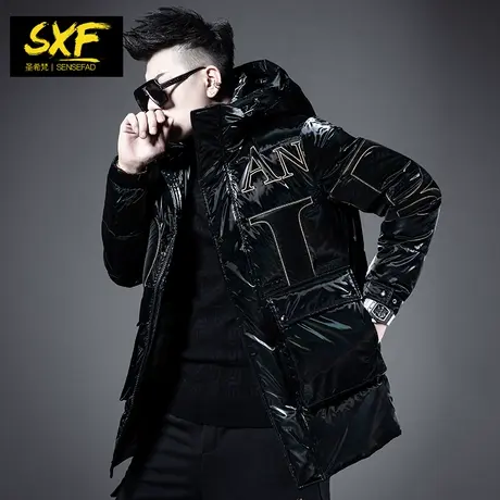 SXF圣希梵羽绒服男中长款 连帽刺绣保暖防寒衣服男士冬季外套潮牌商品大图