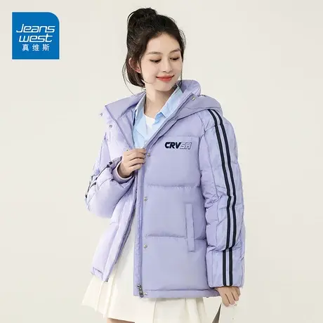 真维斯羽绒服女短款2022新款时尚连帽韩版宽松保暖服冬季爆款外套图片