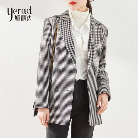 【秒杀款】不退不换娅丽达春秋千鸟格西装外套女黑白格子西服商品大图