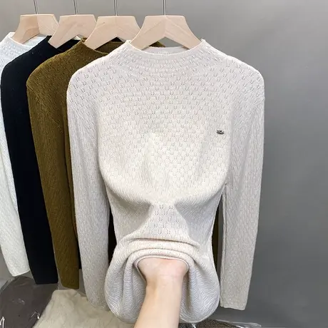 半高领毛衣女打底衫2023秋冬新款套头镂空针织衫洋气长袖内搭上衣商品大图