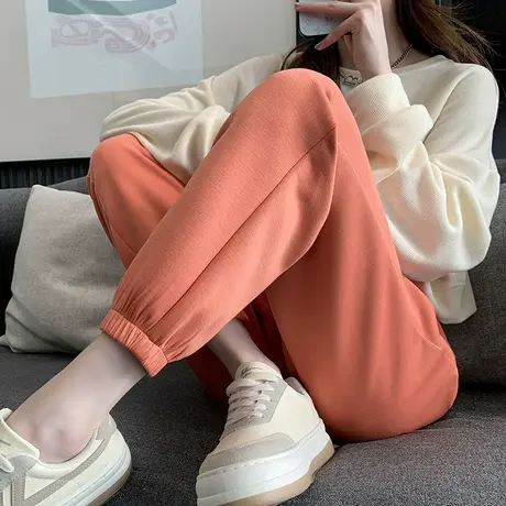 运动裤女宽松哈伦春秋季2024新款显瘦抽绳休闲萝卜九分束脚卫裤子图片