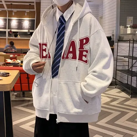 港风卫衣男春秋季休闲外套美式ins潮牌宽松连帽开衫复古高街上衣商品大图