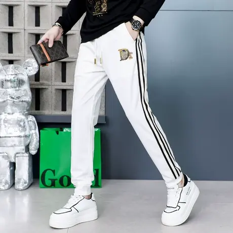 百搭运动休闲裤男士秋季潮牌时尚卫裤刺绣亮片欧洲站潮流束腿长裤图片