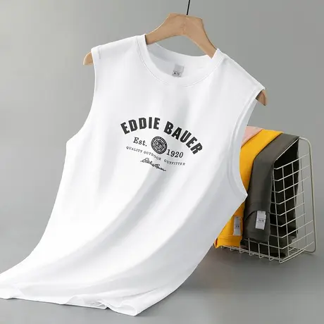 男士背心纯棉夏季薄款白色无袖t恤跨栏篮球健身全棉运动坎肩宽肩商品大图