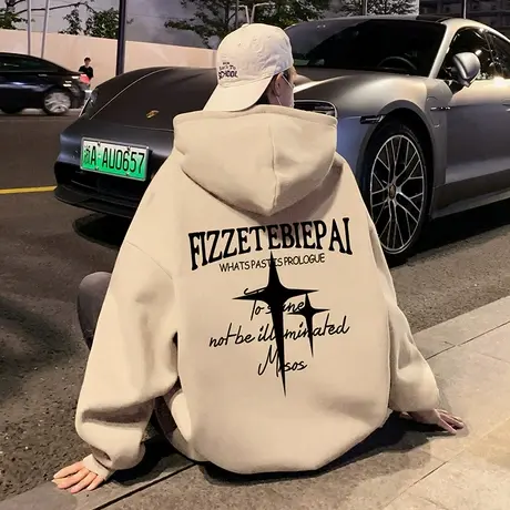 纯棉连帽卫衣男春秋季2024新款港风潮牌外套美式高街重磅宽松帽衫商品大图