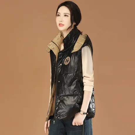 韩潮袭人连帽坎肩无袖黑色棉马甲短外套女2023冬新款休闲百搭马夹图片