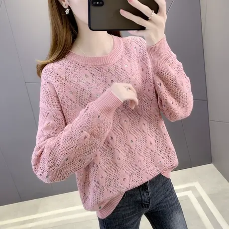 套头针织衫春装女2024年新款女装长袖宽松薄款内搭上衣打底衫毛衣图片