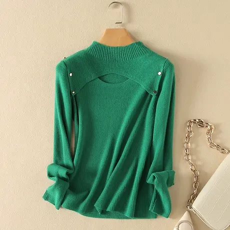 春装2024年新款短款半高领毛衣打底衫女长袖套头修身显瘦针织衫女商品大图