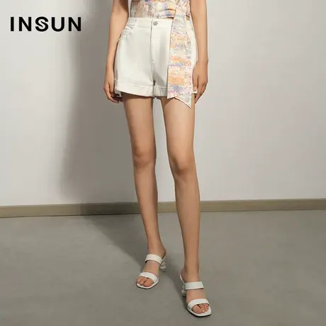 INSUN恩裳夏季白色显瘦百搭裤高腰短裤图片