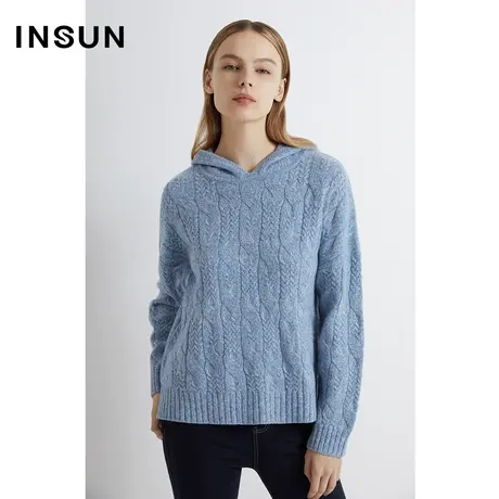 INSUN恩裳奥莱冬季纯羊毛休闲套头连帽毛织衫商品大图