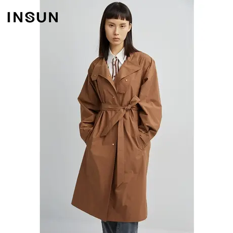 INSUN恩裳秋季棉质收腰摩登风衣图片