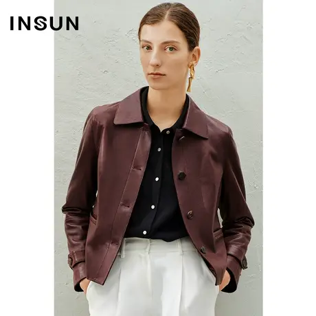 INSUN恩裳线上专选春季绵羊皮牛角扣皮衣短外套商品大图