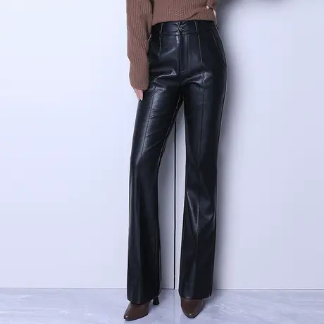 微喇裤秋冬PU皮裤子女2023新款高腰显瘦直筒裤垂感洋气长裤休闲裤商品大图