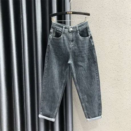 2023秋季高腰休闲哈伦宽松洋气拼色口袋百搭小脚萝卜垮裤牛仔裤女图片