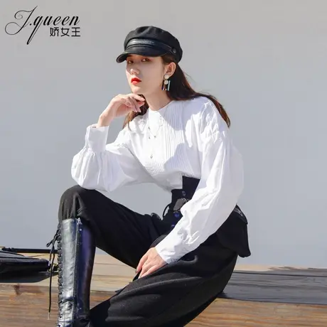 白色衬衫女春秋季韩版宽松显瘦灯笼泡泡袖法式复古气质长袖衬衣商品大图