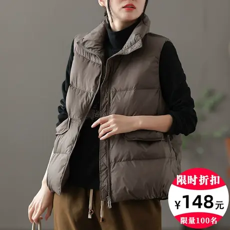 dza 复古短款轻薄羽绒马甲女冬季背心外搭上衣宽松翻领马夹坎肩女图片