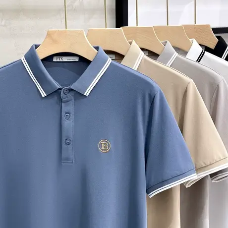 字母金线刺绣polo衫男t恤2023夏条纹休闲简约翻领商务上衣短袖男图片
