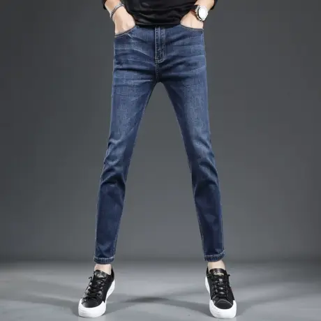 秋季九分裤男牛仔裤2023新款蓝色修身小脚弹力潮流男士潮牌9分裤商品大图
