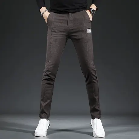 2022秋冬季新款男士休闲裤修身小脚裤格子咖啡色商务休闲男装裤子图片