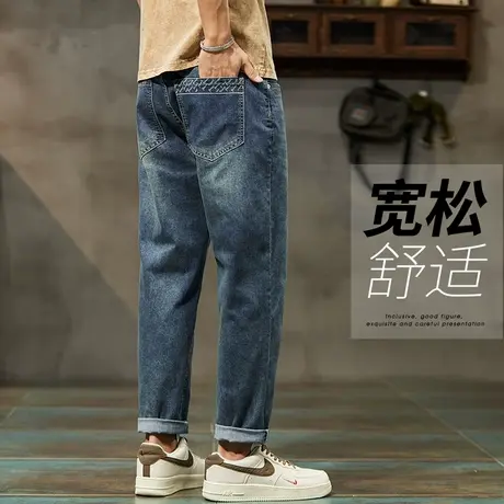 春季春秋款潮牌复古普陀西部牛仔裤男士直筒宽松九分休闲裤子男裤商品大图