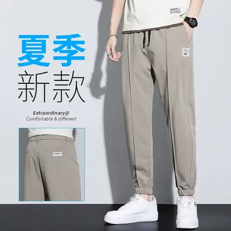 九分运动裤男士束脚宽松紧腰夏季薄款夏天休闲裤子冰丝空调裤夏装商品大图