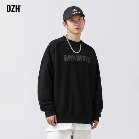 男士黑色印花卫衣男秋季新款美式休闲男装潮牌日系痞帅情侣装外套商品大图