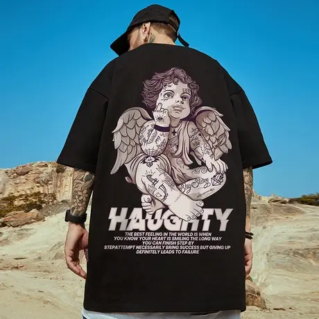 国潮胖子t恤潮流纯棉大码男装宽松加肥加大欧美潮牌半袖五分短袖图片