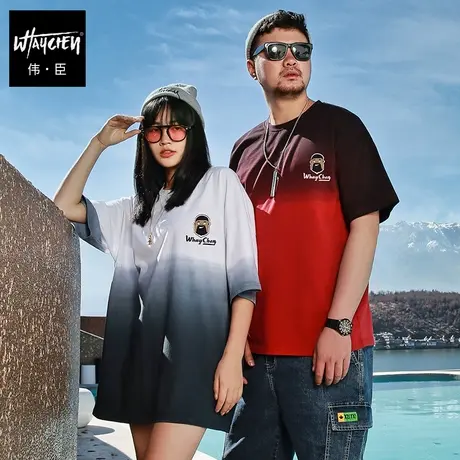 伟臣潮流ins吊染大码短袖T恤男胖子卡通纯棉圆领半袖男女情侣百搭商品大图