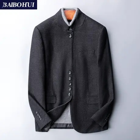 秋季新款休闲西装男士外套韩版商务立领青年中山装男修身单件上衣图片