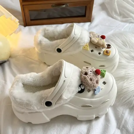 可爱卡通厚底毛毛拖鞋女冬天外穿2023秋季新款时尚增高包头棉拖鞋图片