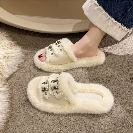 小众设计感毛茸茸拖鞋女外穿ins风2024新款秋冬百搭平底防滑棉拖商品大图
