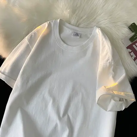 新疆棉 纯棉T恤白色男士短袖重磅正肩纯色半袖体恤潮纯白打底衫夏图片