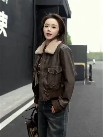 2023冬季短款皮衣小个子加厚皮夹克时尚洋气女士羊羔毛机车服外套商品大图