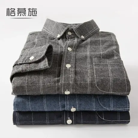 清仓特惠日系衬衣长袖港风潮流加大码宽松男士休闲纯棉格子衬衫图片