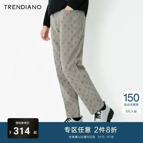 TRENDIANO潮牌官方男装长裤时尚潮流全棉字母提花九分休闲裤子男商品大图