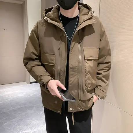 美式工装连帽羽绒服两件套男冬季2023新款个性宽松重磅白鸭绒外套商品大图