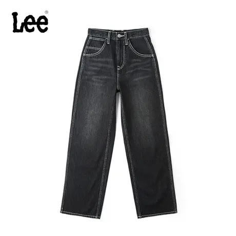 Lee24春季新品宽松直筒撞色车线黑色男女同款牛仔裤潮A06461图片