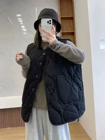 韩版百搭大口袋马甲背心女宽松早春季新款外穿加厚棉衣马夹外套潮商品大图