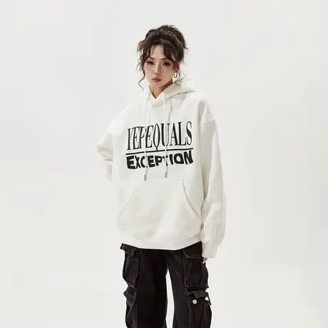YEP潮牌字母印花白色连帽卫衣女2024春季新款宽松情侣装外套上衣商品大图