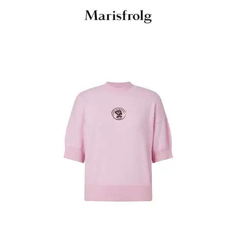 【商场同款】玛丝菲尔24年春新款常玉粉羊绒针织衫短袖T恤上衣女图片