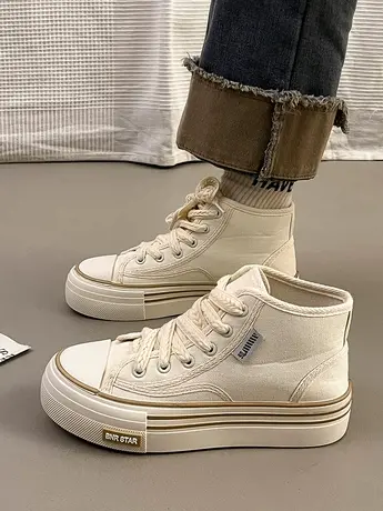 小白鞋溶解厚底帆布鞋女2024新款春季时尚百搭小众原创休闲板鞋子图片