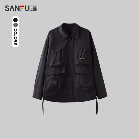 三福2024春季男士立体袋夹克 机能潮酷翻领外套男483460商品大图