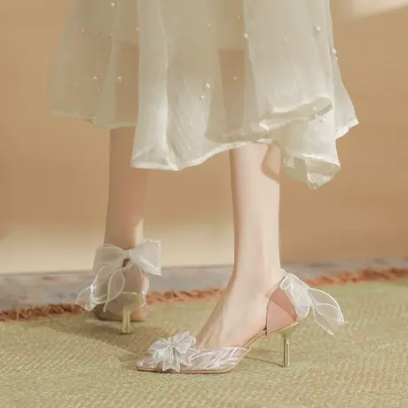 水晶高跟鞋女2024年新款新娘鞋伴娘鞋礼服配裙子尖头水钻细跟单鞋图片