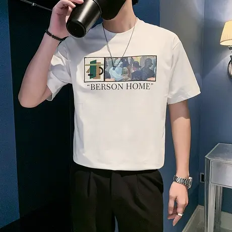 2024夏季简约半截袖T恤时尚休闲痞帅半袖轻熟欧洲站个性INS体恤图片