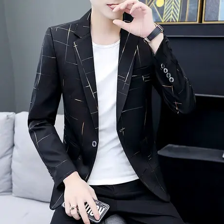 男士轻奢休闲西服秋冬季2021韩版时尚帅气小西装上衣潮流男装外套商品大图