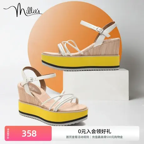 妙丽新款气质一字带坡跟凉拖鞋松糕厚底坡跟休闲凉鞋SBZ01BL1商品大图