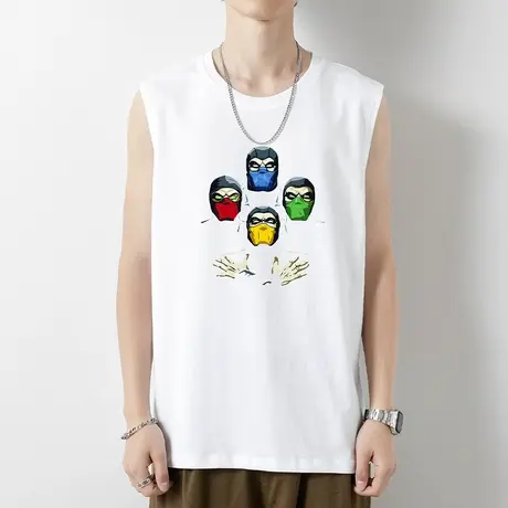 2023新款纯棉背心男潮夏季外穿白色无袖t恤运动篮球跨栏健身坎肩商品大图