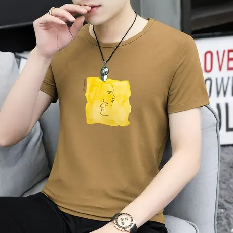 莫代尔短袖t恤男士潮牌圆领上衣服潮流夏季冰丝凉感半袖速干体恤商品大图