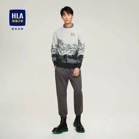 HLA/海澜之家2023长袖针织衫山水图案温暖套头衫假两件男图片